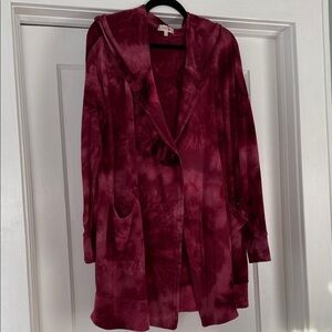 Stella Tweed Burgundy Tie-Dye Hooded Cardigan